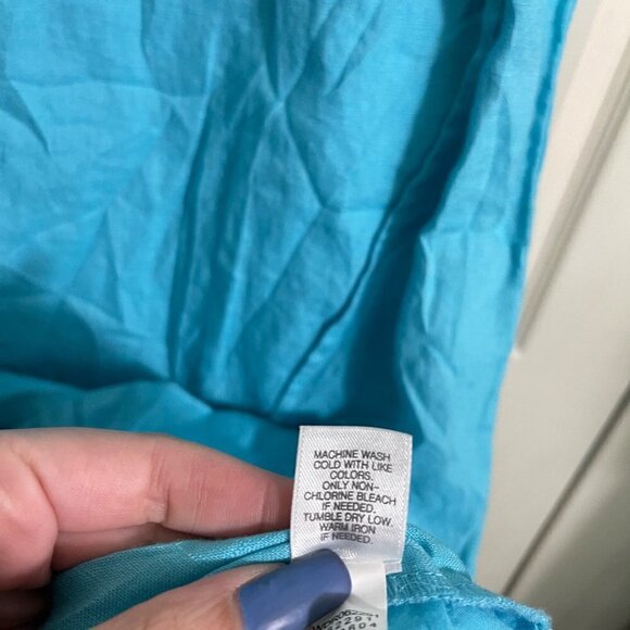 J Jill Womens Blue Sleeveless Patchwork 100% Linen Faux Wrap Midi Dress Small - Picture 6 of 8